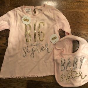 NWT mud pie 2T big sis shirt and lil sis bib